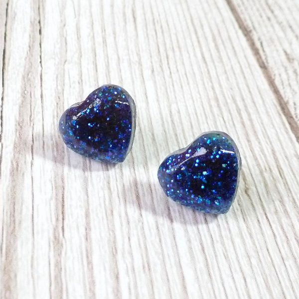 Blue glitter heart studs