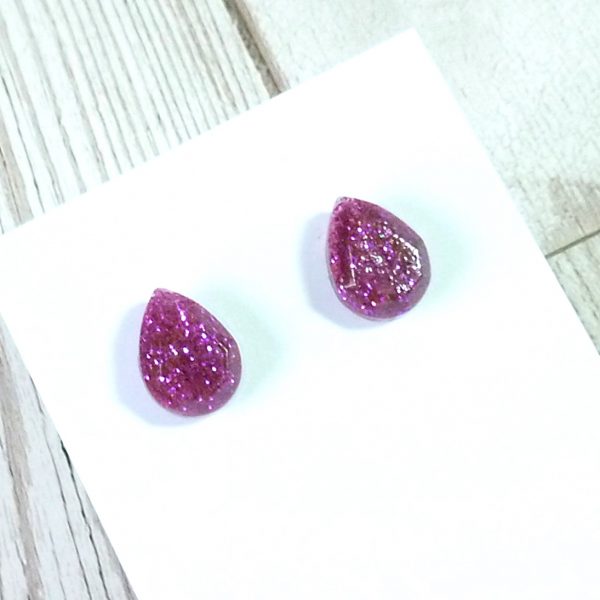 Purple Teardrop Glitter Studs