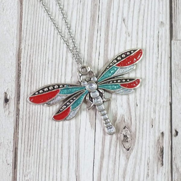 Turquoise Silver Red Dragonfly