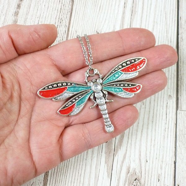 Turquoise Silver Red Dragonfly on hand
