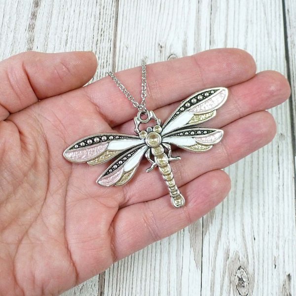 White Gold Pink Dragonfly Pendant on hand