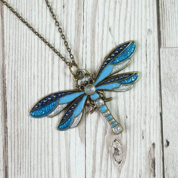 Blue and silver dragonfly pendant