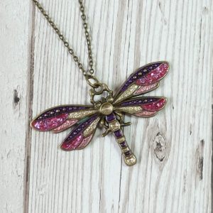 Rose Gold Pink and Purple Dragonfly pendant