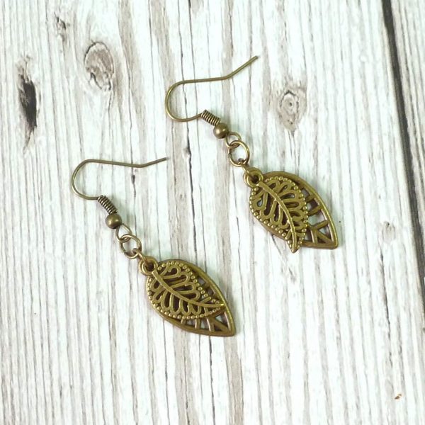 Double leaf charm dangle earrings
