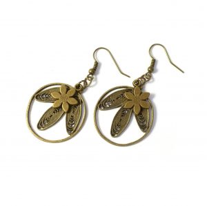 3 leaf hoop and flower charm earring on white