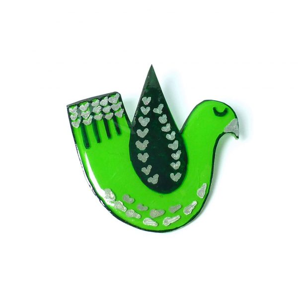 Green love bird brooch on white