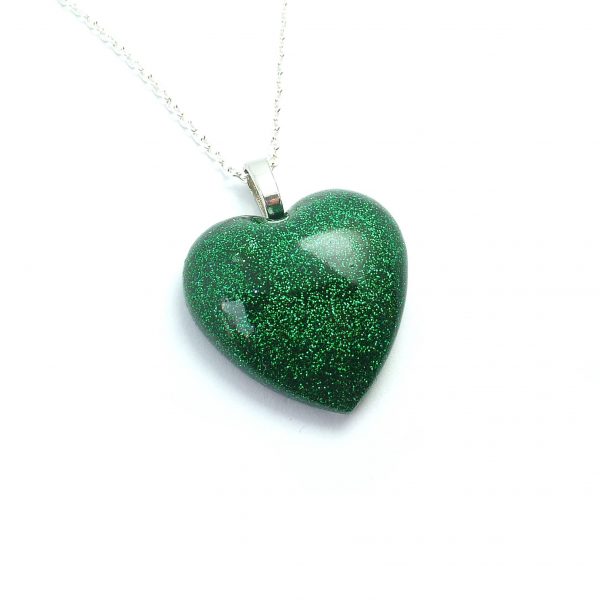 Green glitter heart pendant view 1