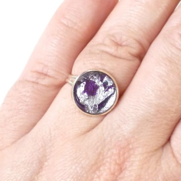 Silver Purple Swirls Ring on hand