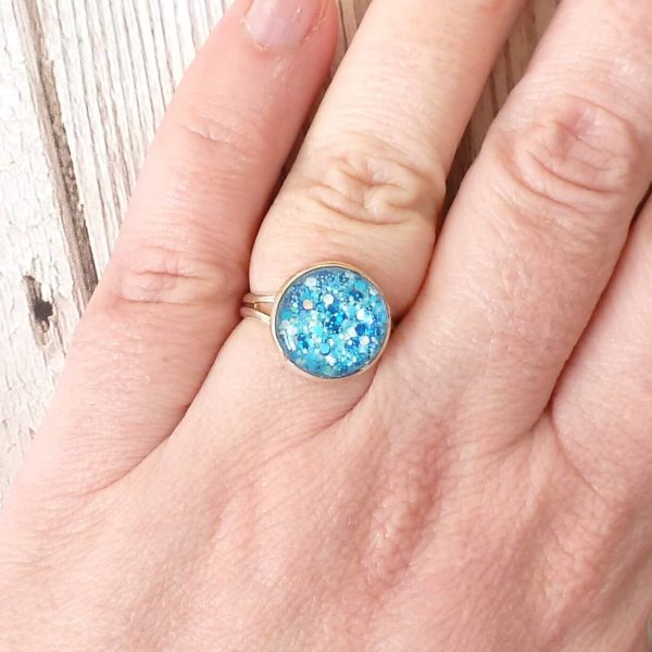 Blue Speckles Ring on Hand