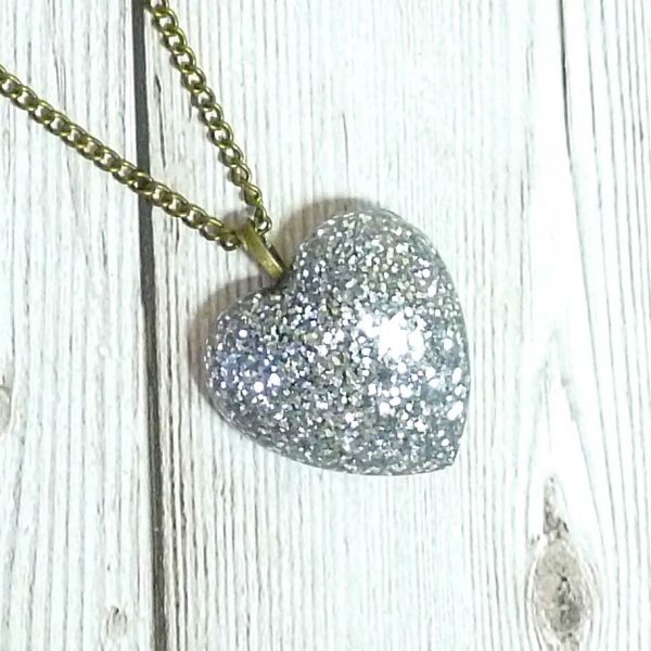 Silver Glitter large heart pendant