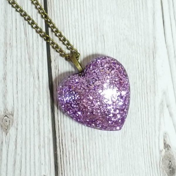 lilac glitter large heart pendant