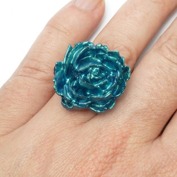 Turquoise Rose Ring on hand