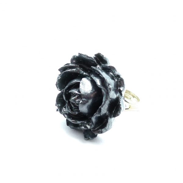 Graphite Rose Ring Silver Band 2