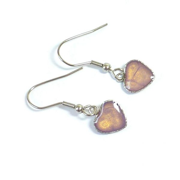 Lilac Gold Steel Heart Dangle Earrings