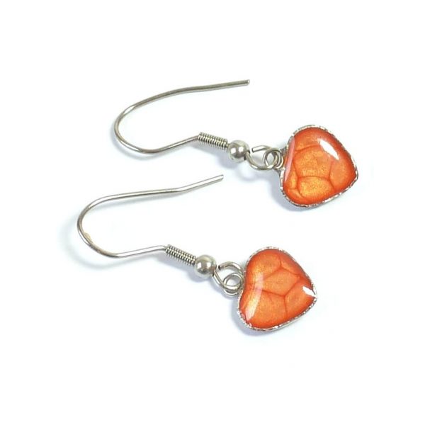 Orange Steel Heart Dangle Earrings