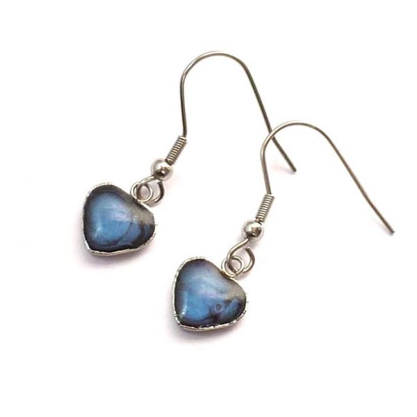 Blue Dangle Heart Earrings