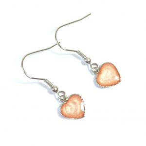 Peach Pink Steel Heart Dangle Earrings