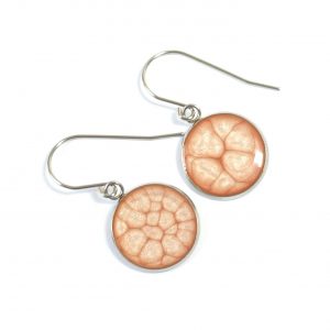 Peach Pink 18mm Enamel and Steel Dangle Earrings