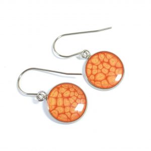 Orange 18mm steel and enamel dangle earrings
