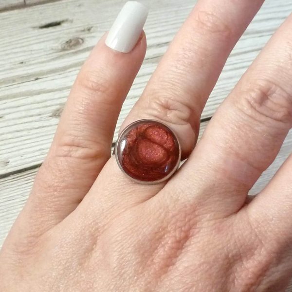 18mm Red Steel and Enamel Ring on hand