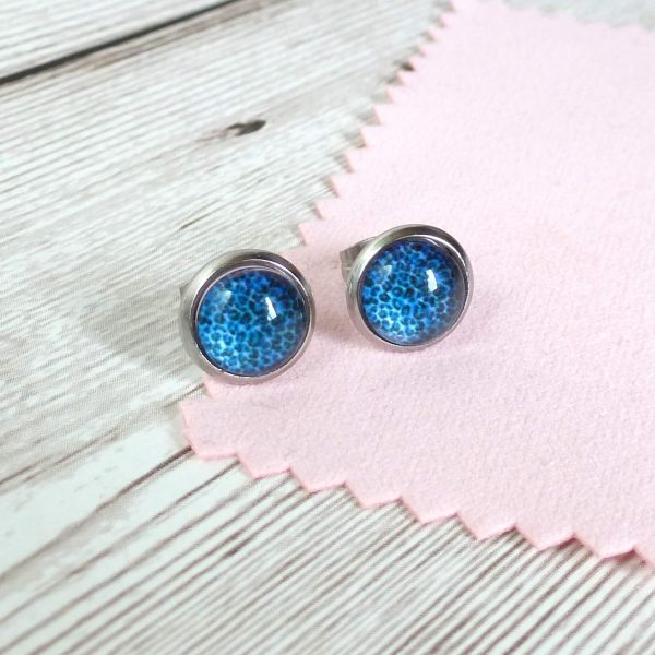 10mm blue studs on wooden background