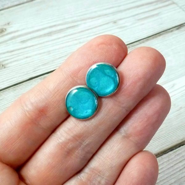 14mm Turquoise Blue Steel studs on hand