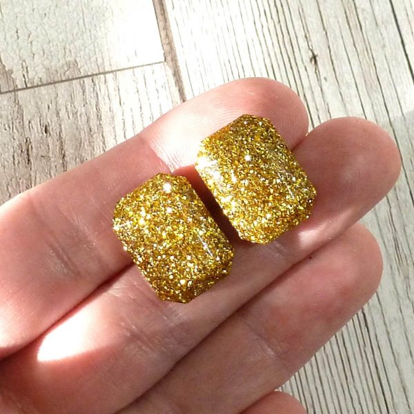 Antique Gold Glitter large octagon studs on hand