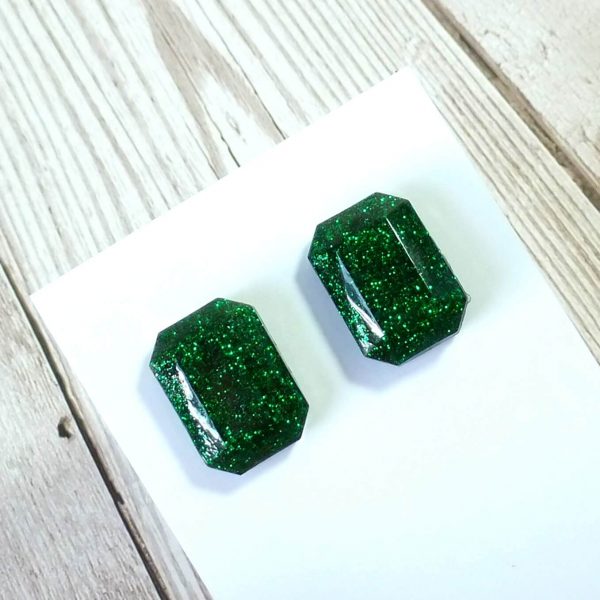 green Glitter large octagon studs on card