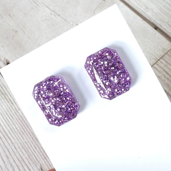 Lilac Glitter large octagon studs on Card