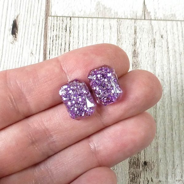 Lilac Small Glitter Studs on hand
