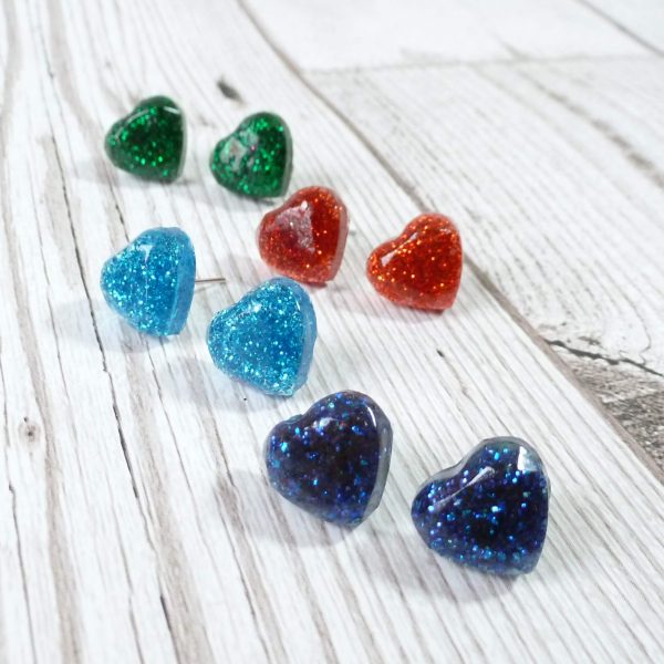 Heart Glitter Studs in Primary Colours