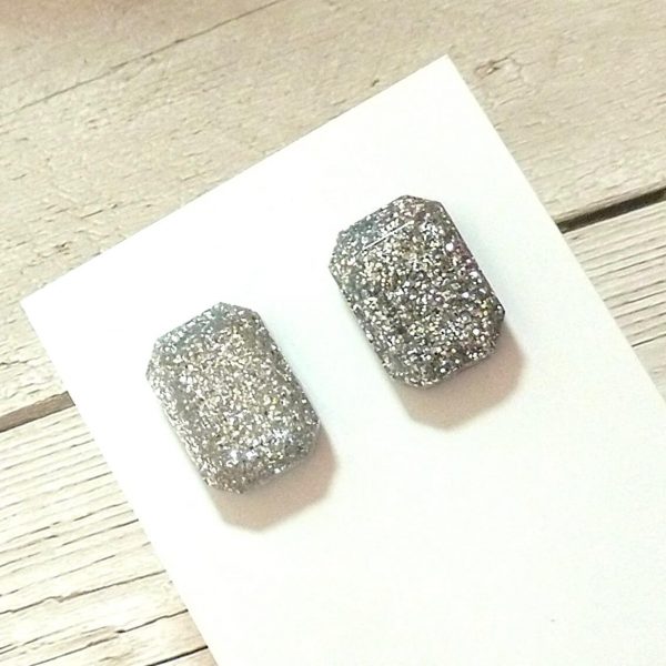 silver large octagon studs on card