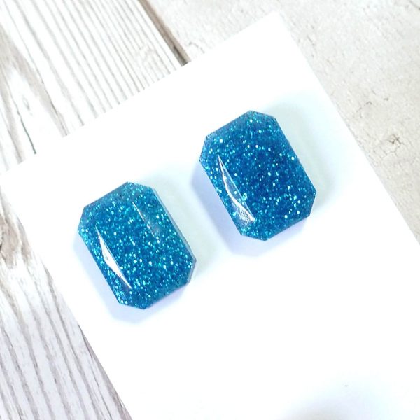 turquoise glitter large octagon studs on card