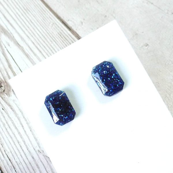 blue small octogon studs on card