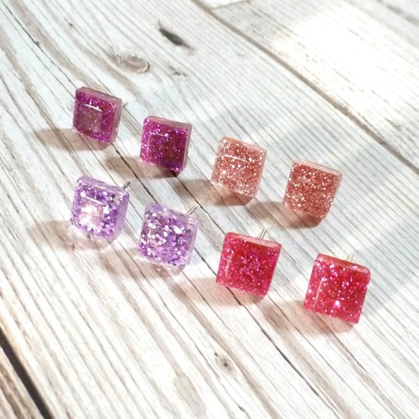pinks small square studs