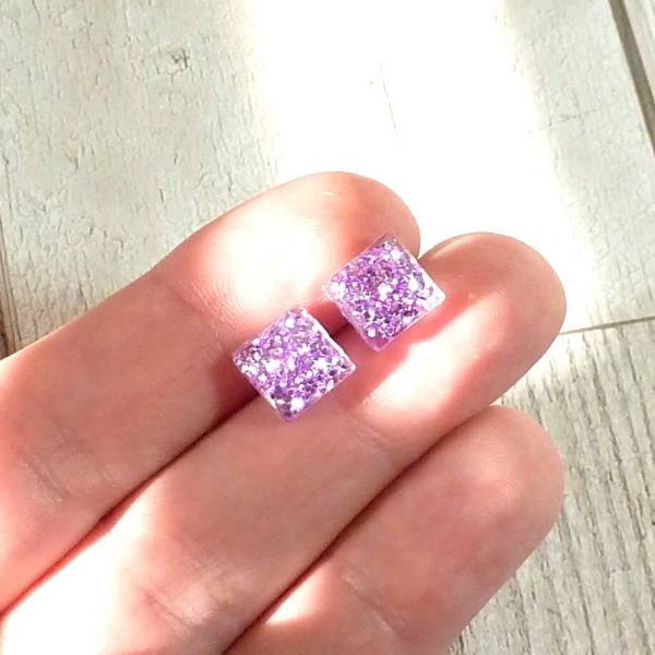 tiny lilac square studs