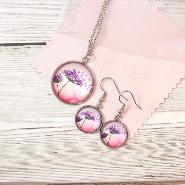 purple seedheads on pink background dangle set on pink view 1