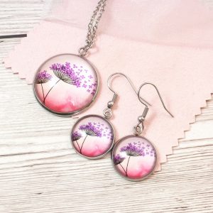 purple seedheads on pink background dangle set on pink view3
