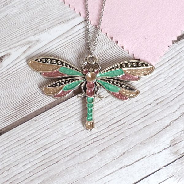 gold rose and emerald dragonfly on pink view 2