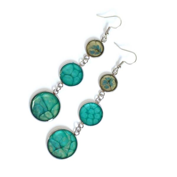 Blue turquoise 3 drop earrings on white 1