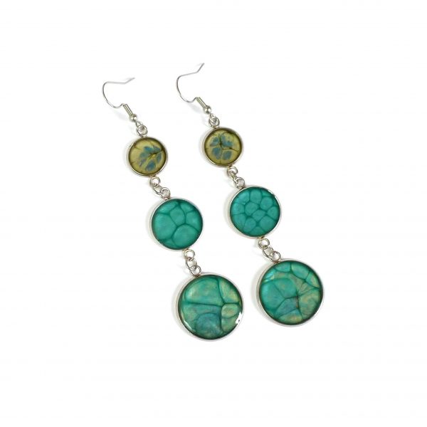 Blue turquoise 3 drop earrings on white 2